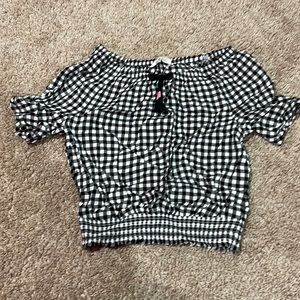 checkered print blouse